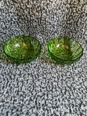 Vintage Green Glass Candy Dishes - Set of 2